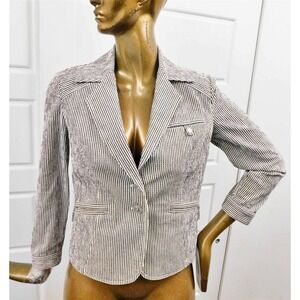 St John Sport Black White Stripe Cotton Blend Jacket Blazer sz‎ S
